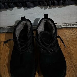 Black Suede Fur-Lined Ugg Boots